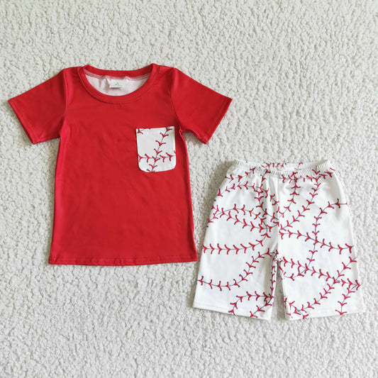 Boys Baseball Outfits Short Sleeves Red Shorts