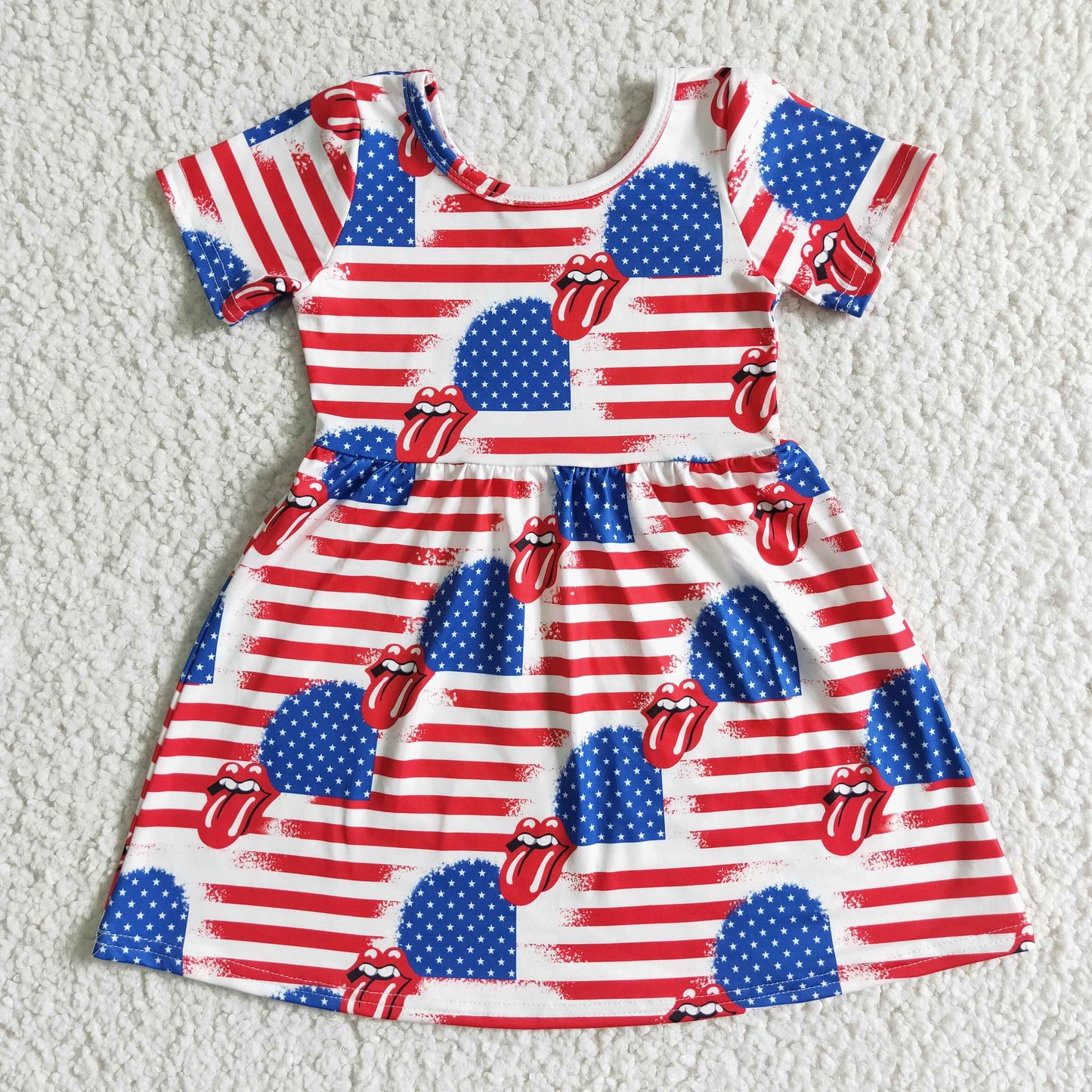 Girls July Fourth Red Stripe Dress Short Sleeves