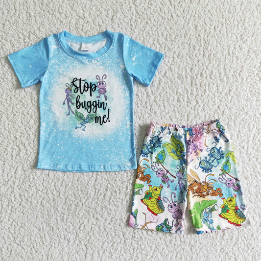 Boys Cartoon Outfits Short Sleeves Blue Shorts