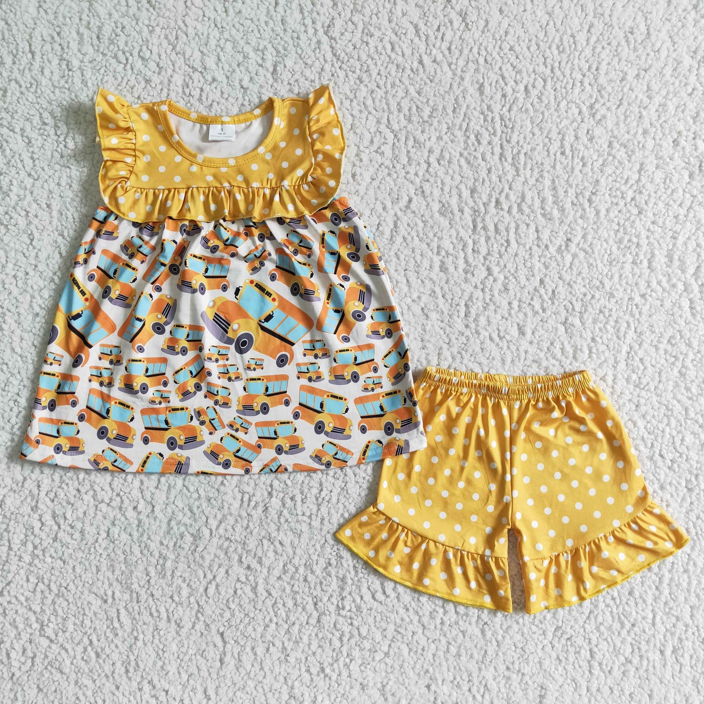 Girls School Bus Outfits Short Sleeves Yellow Shorts