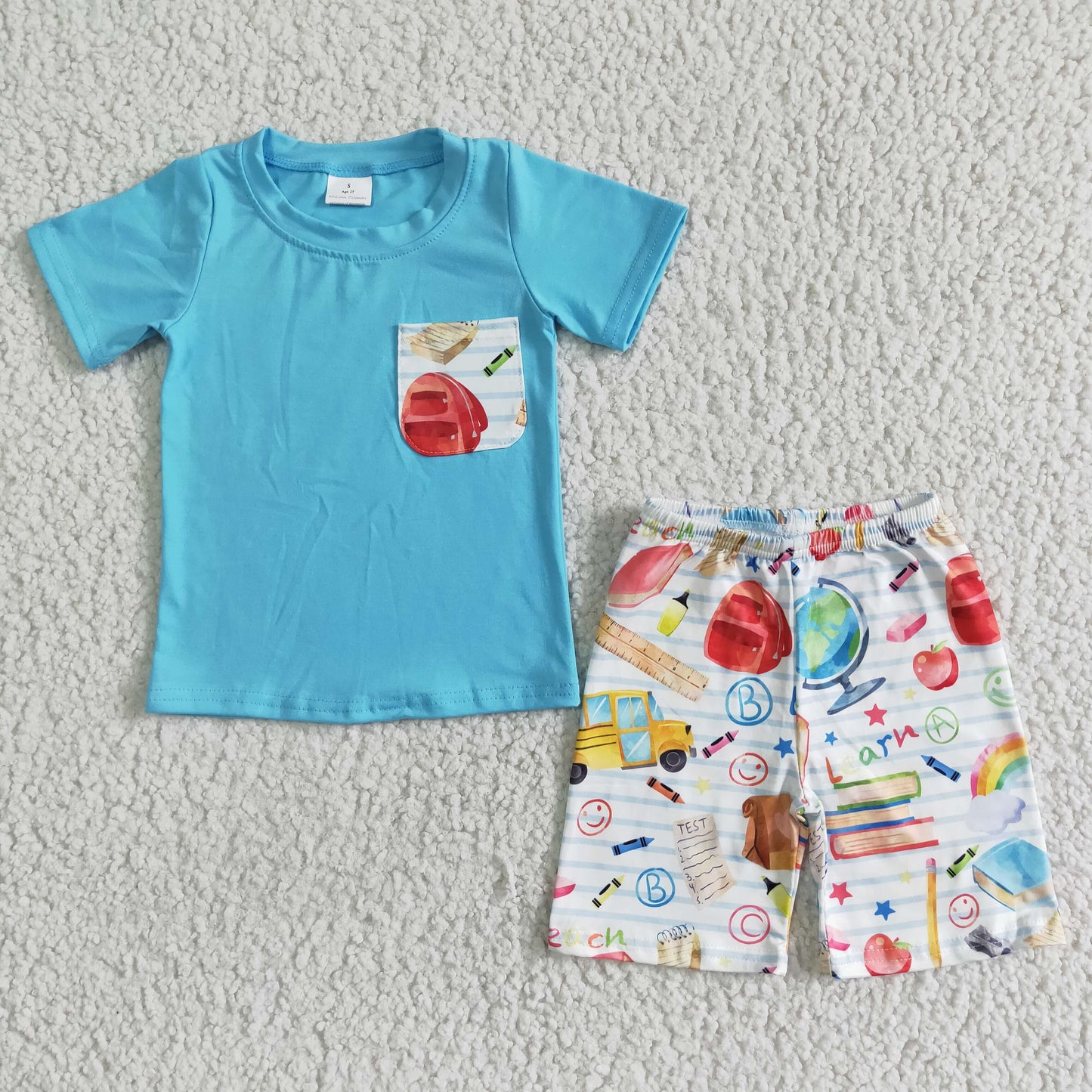 Boys Back to school Outfits Short Sleeves Blue Shorts