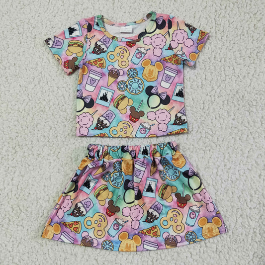 Girls Cartoon Outfits Short Sleeves Skirt