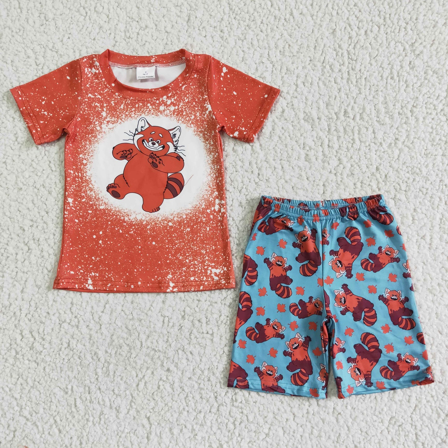 Boys Cartoon Outfits Short Sleeves Red Shorts