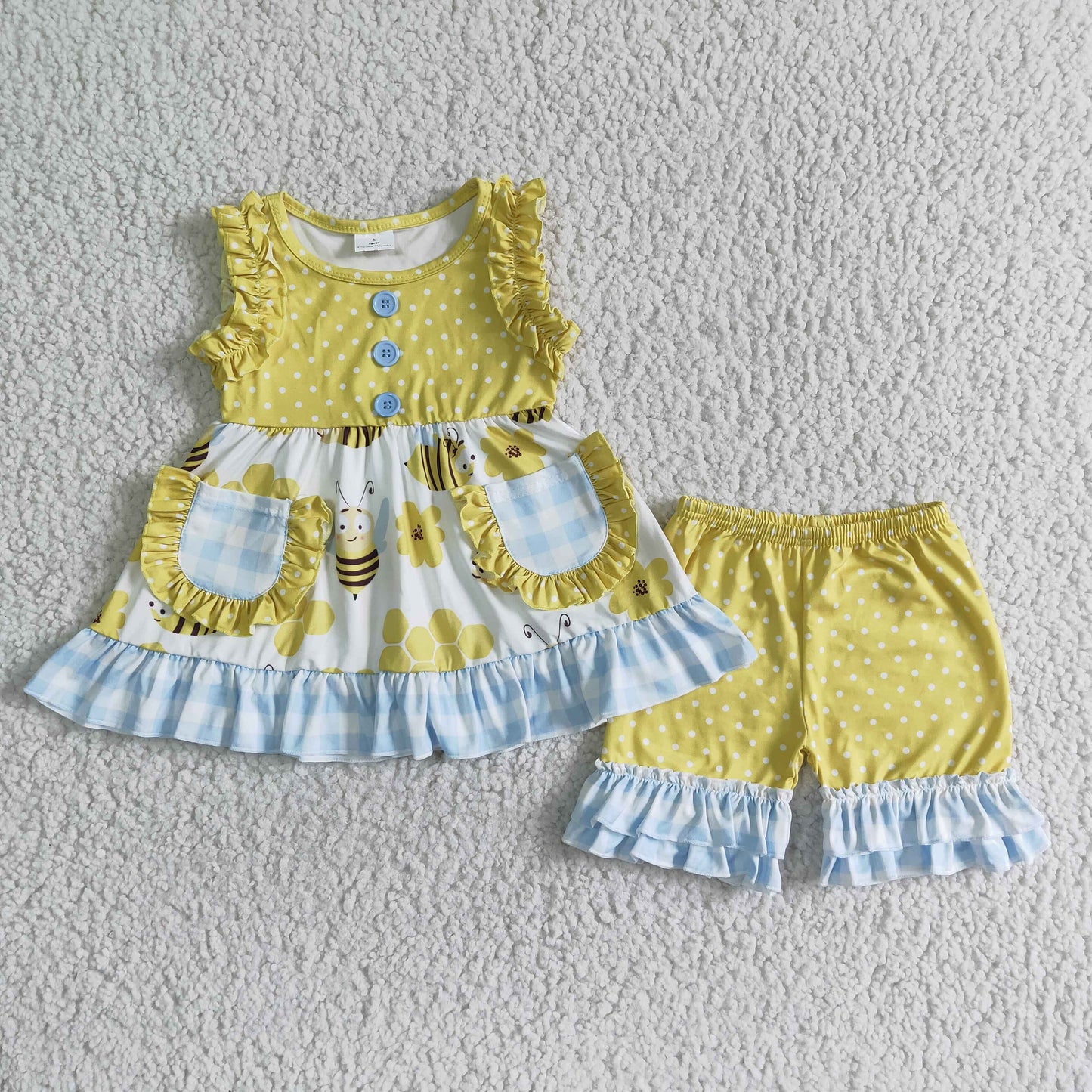 Girls Bee Outfits Short Sleeves Yellow Shorts