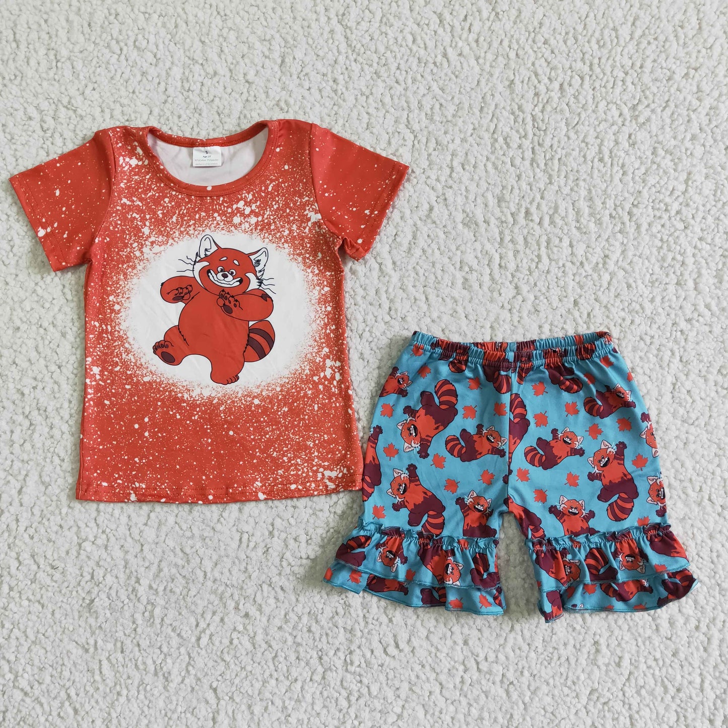 Girls Cartoon Outfits Short Sleeves Red Shorts