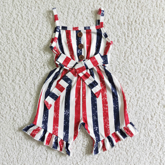 Girls Blue Red Stripe Summer Jumpsuit