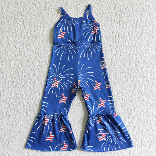 Girls July Fourth Fireworks Summer Blue Jumpsuit