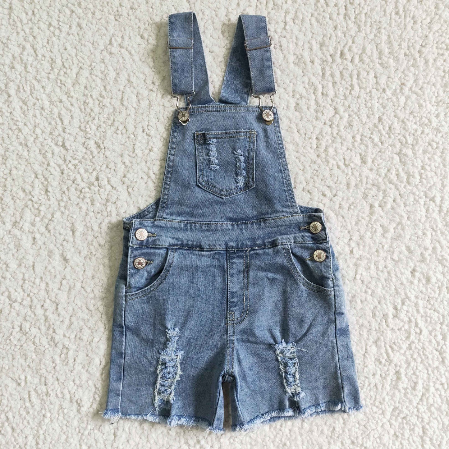 Girls Sky Blue Overalls Trousers Jeans Denim Shorts