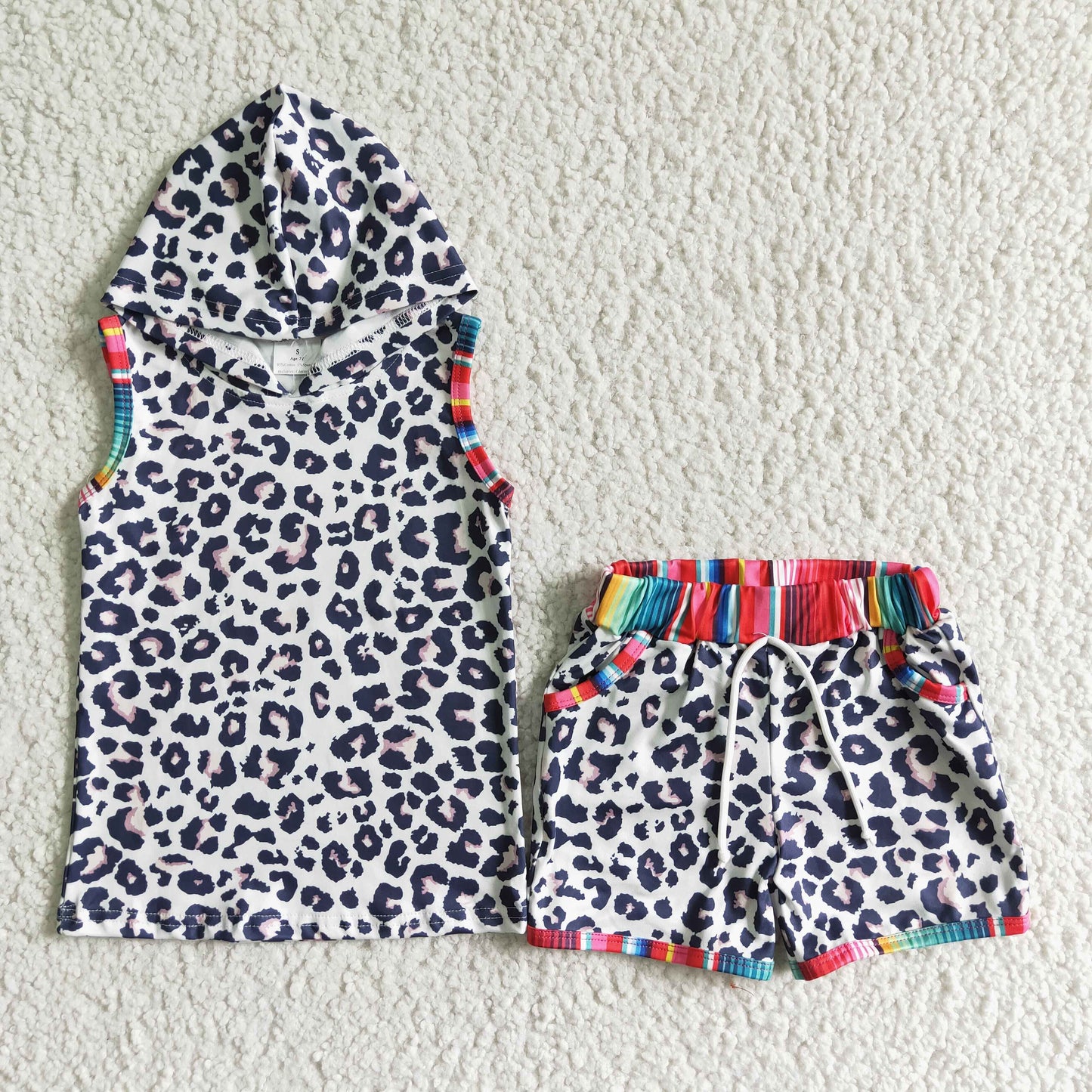 Boys Leopard Outfits Short Sleeves Hoodies Shorts