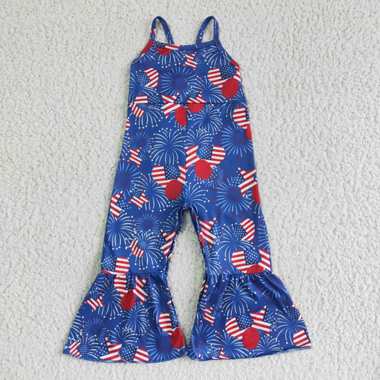 Girls July Fourth Fireworks Summer Jumpsuit