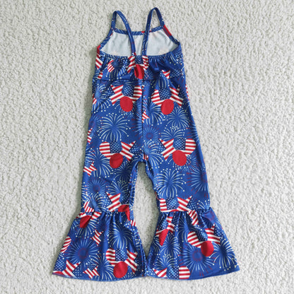 Girls July Fourth Fireworks Summer Jumpsuit