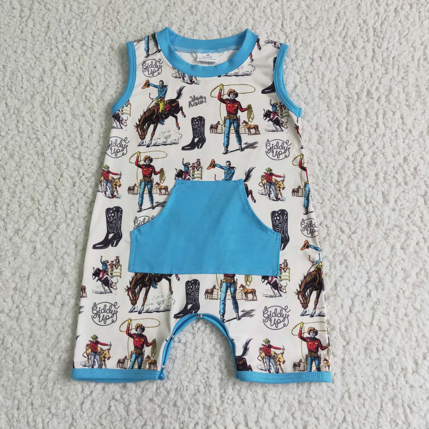 Boys Summer Cowboys Blue Rompers