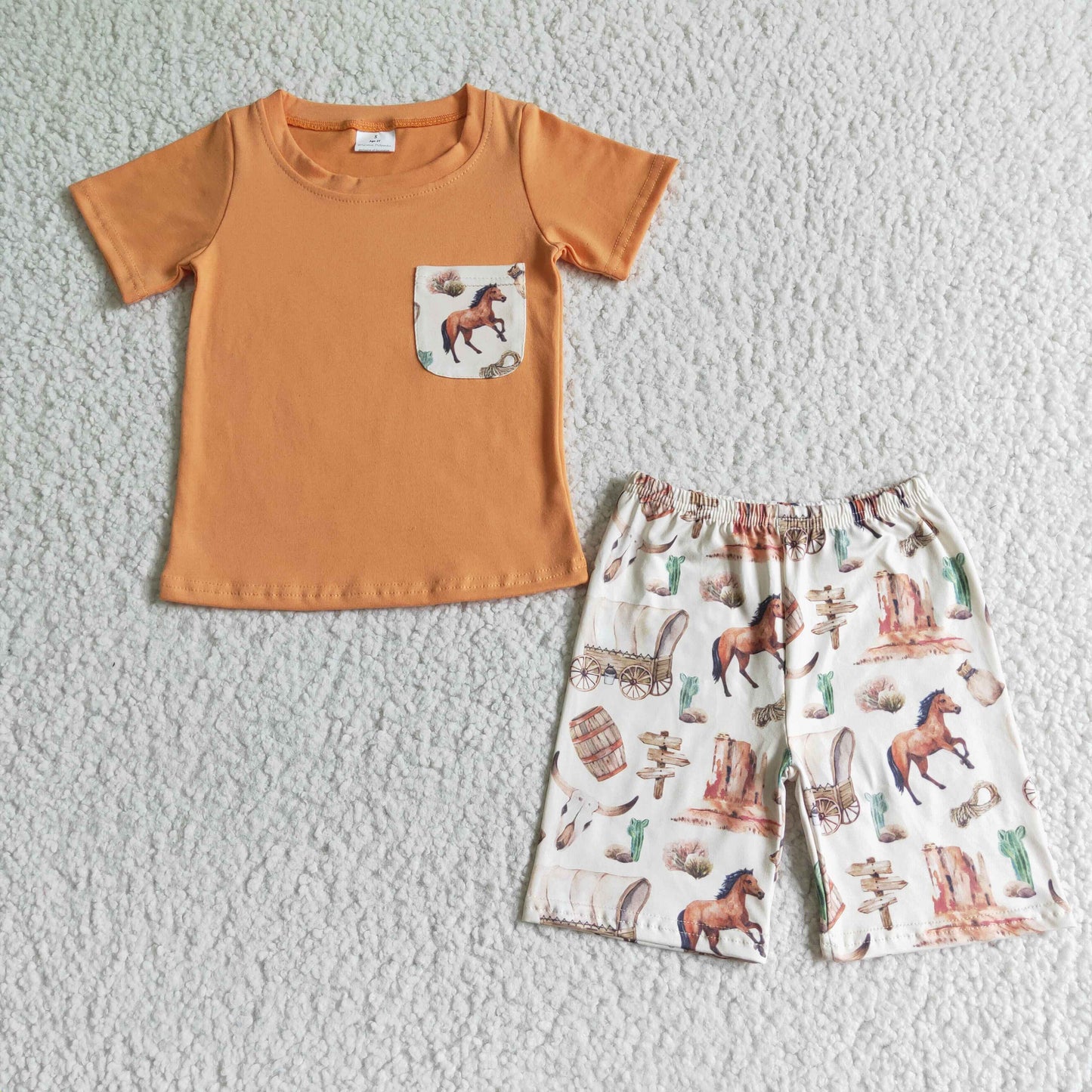 Boys Horse Outfits Short Sleeves Brown Shorts