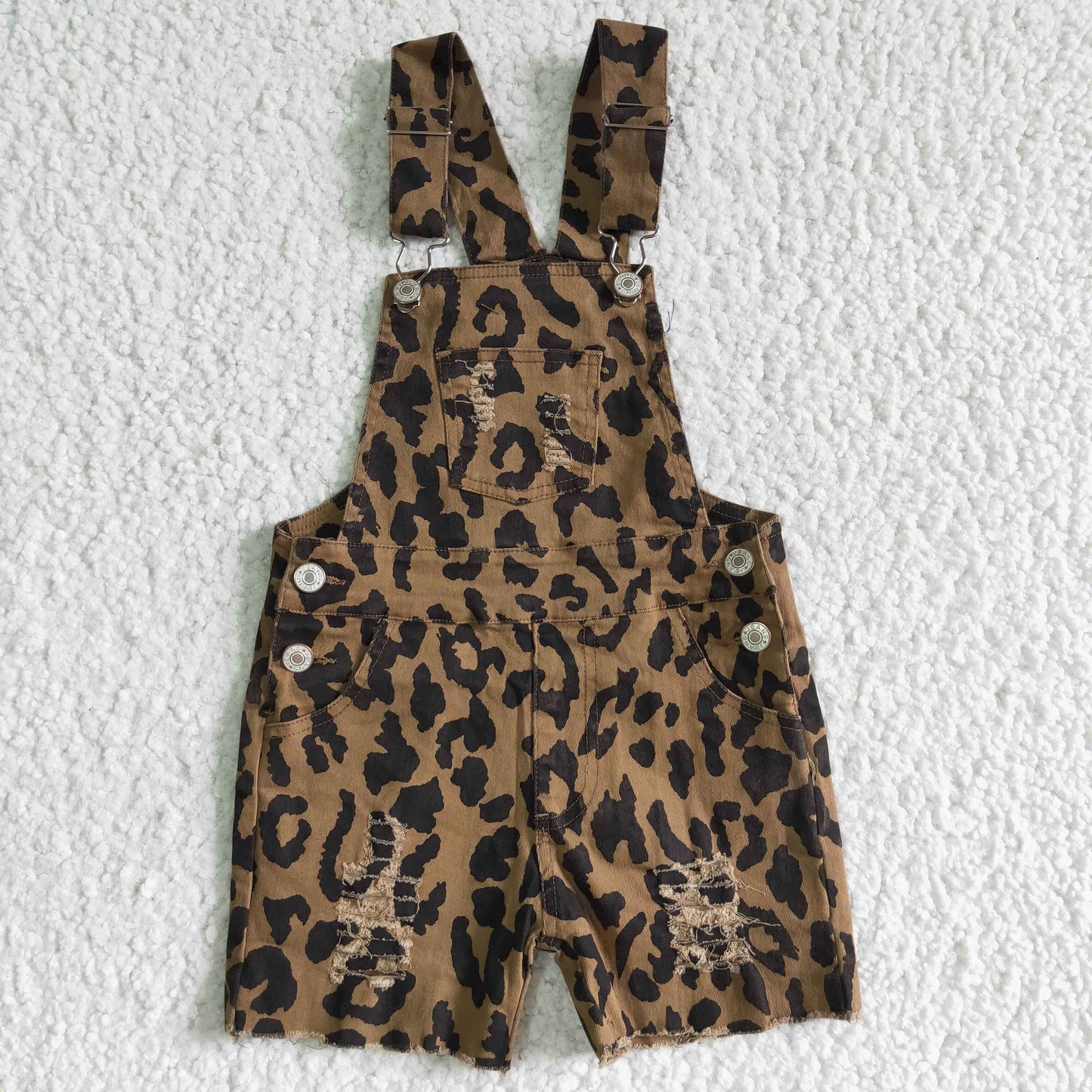 Girls Leopard Overalls Trousers Jeans Denim Shorts