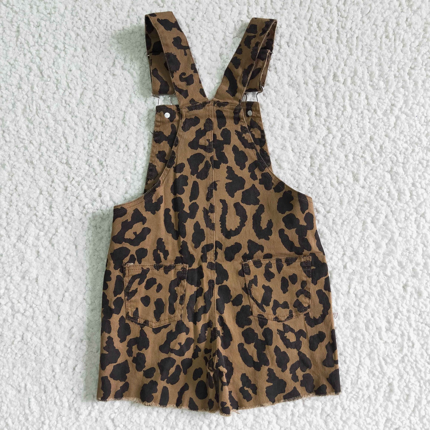 Girls Leopard Overalls Trousers Jeans Denim Shorts