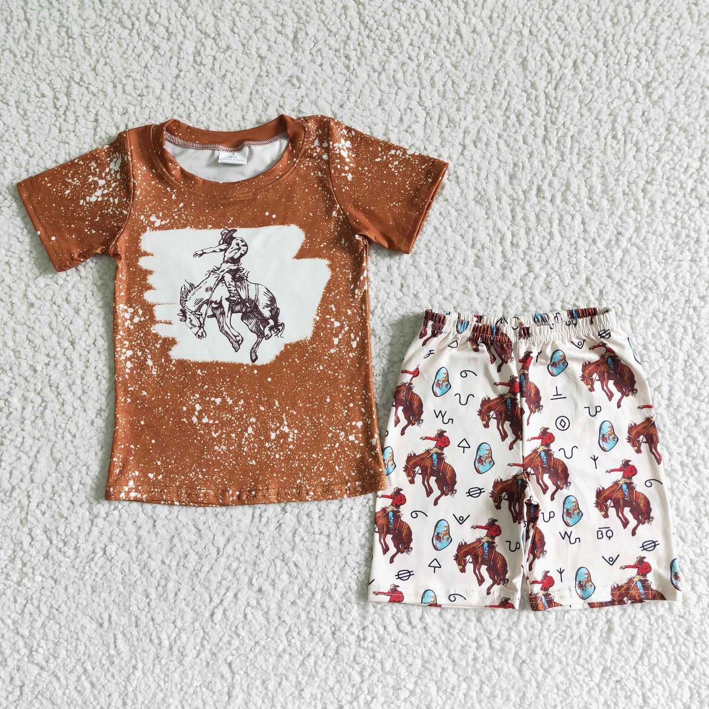 Boys Cowboy Outfits Short Sleeves Brown Shorts