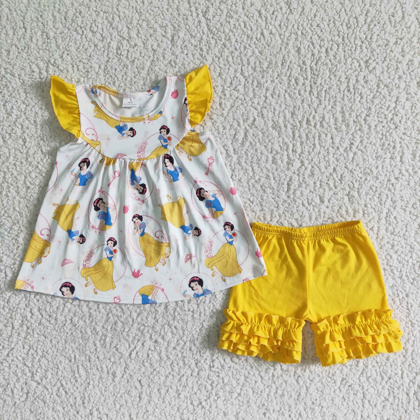 Girls Princess Outfits Short Sleeves Yellow Shorts