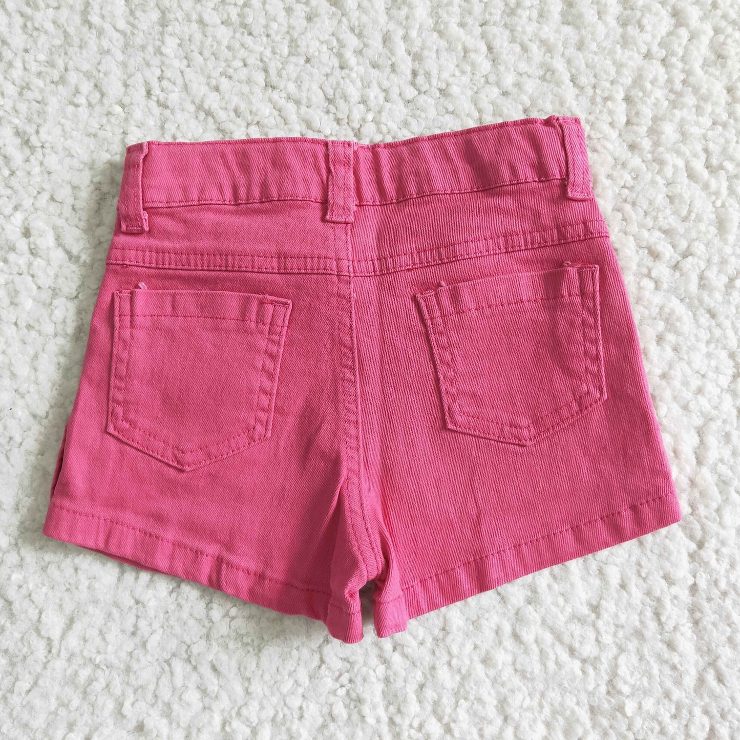 Girls Hot Pink Summer Denim Shorts With Ruffle