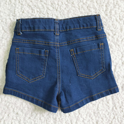 Girls Blue Summer Denim Shorts With Ruffle