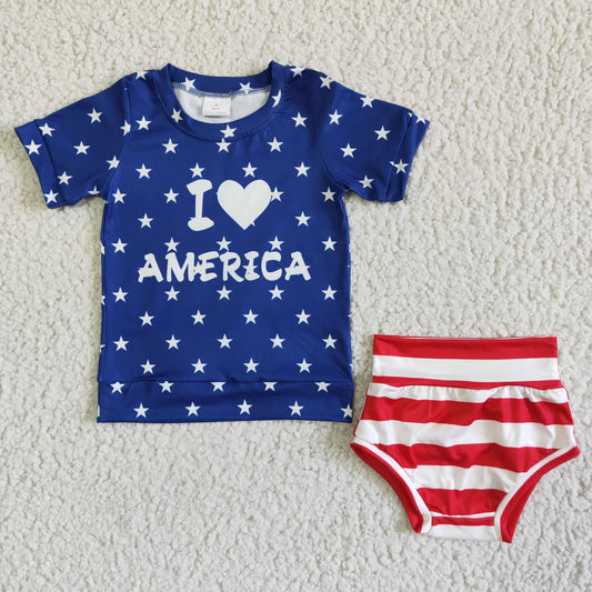 Girls July Fourth Love America Bummies