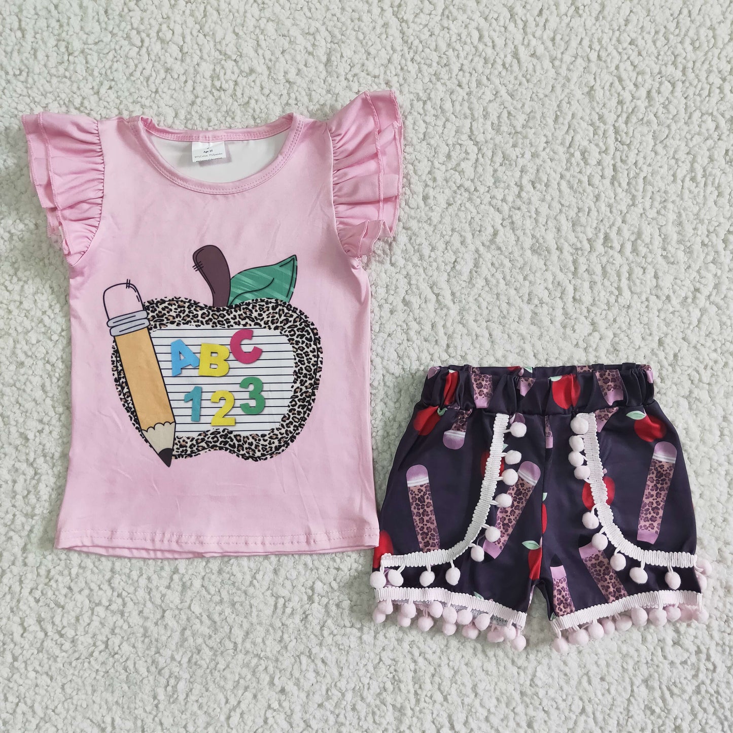 Girls Apple Outfits Short Sleeves Pencil Shorts