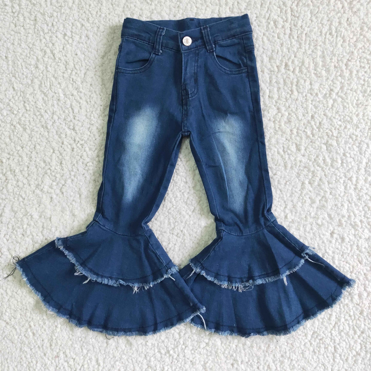 Girls Blue Ruffled Jeans Bell Bottom Pants