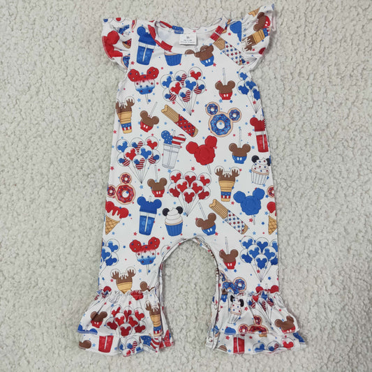 Girls Cartoon Snacks July Fourth Rompers