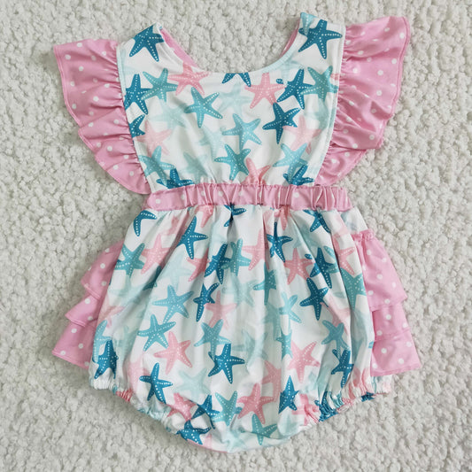 Girls Pink Stars Rompers Flutter Sleeves