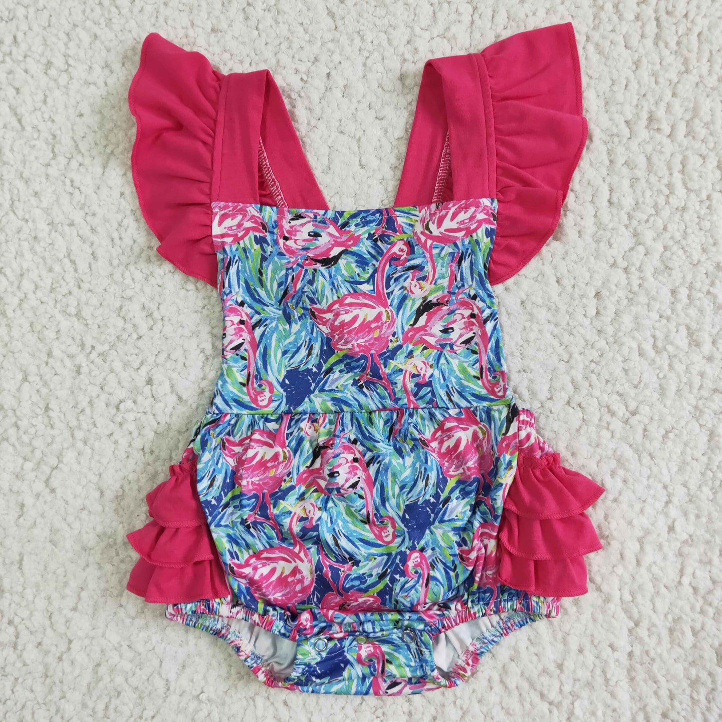 Girls Flamingo Rompers Flutter Sleeves