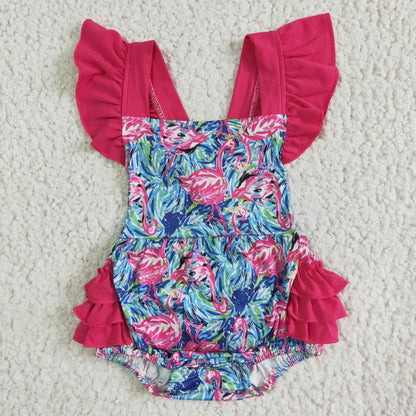 Girls Flamingo Rompers Flutter Sleeves