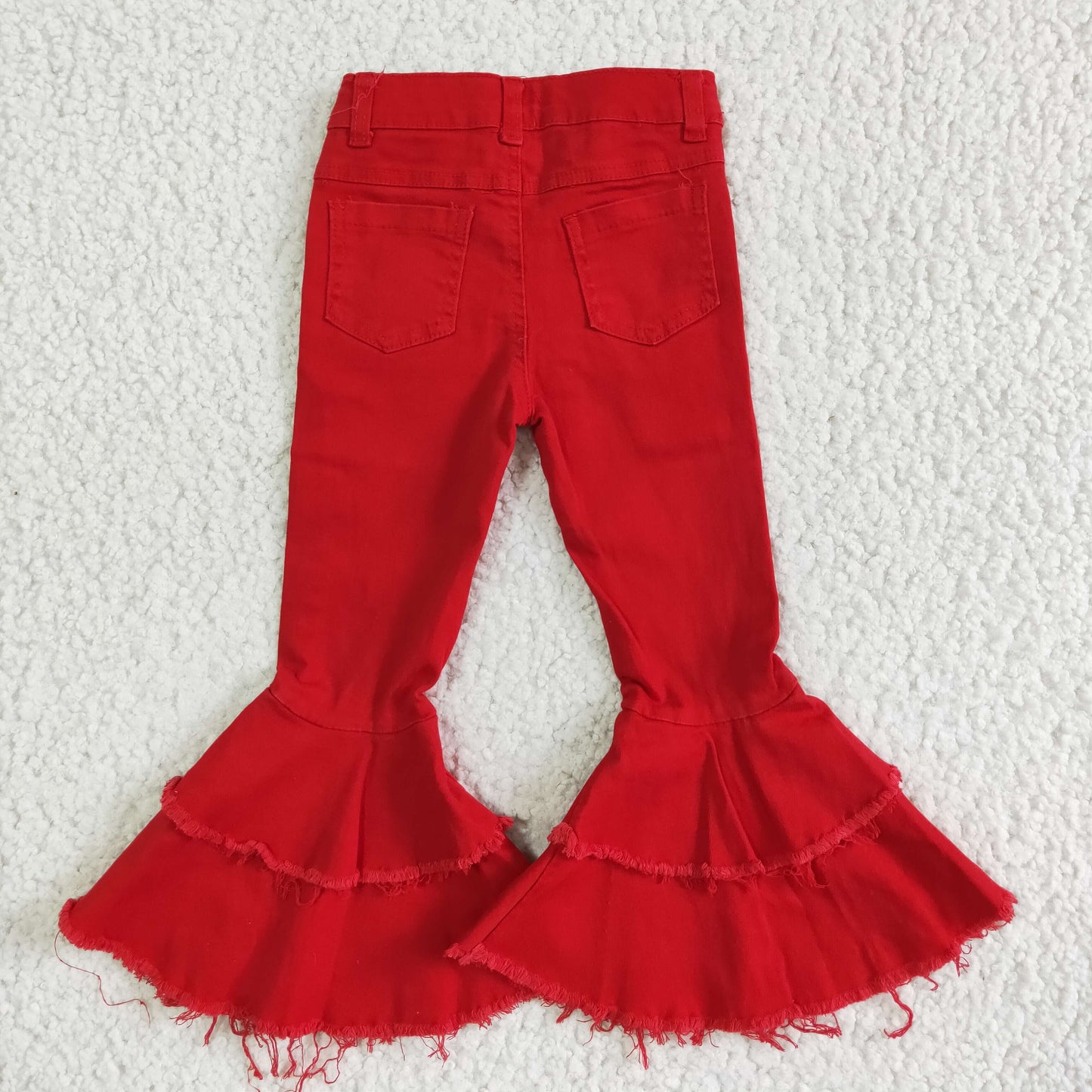 Girls Red Ruffled Jeans Bell Bottom Pants