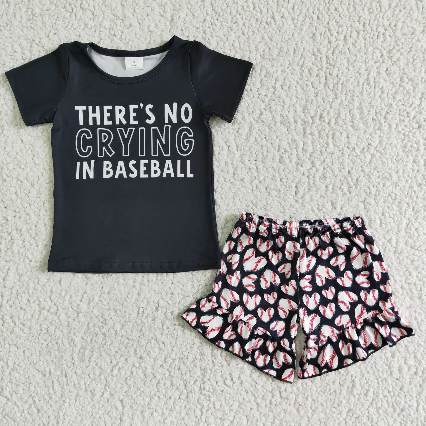 Girls Baseball Outfits Short Sleeves Black Shorts