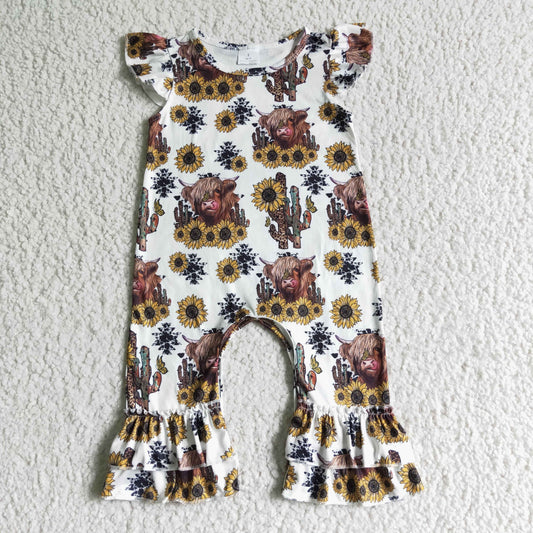 Girls Summer Cow Sunflowers Rompers