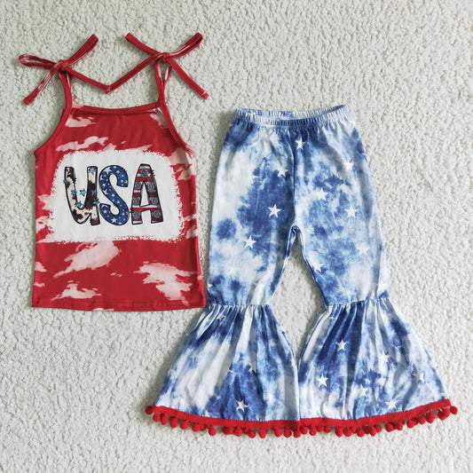 GSPO0068 Girls July Fourth USA Outfits Blue Stars Pants