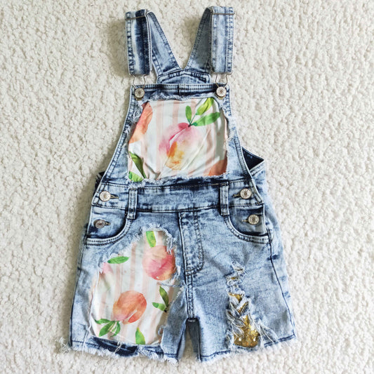 Girls Peach Overalls Jeans Denim Shorts