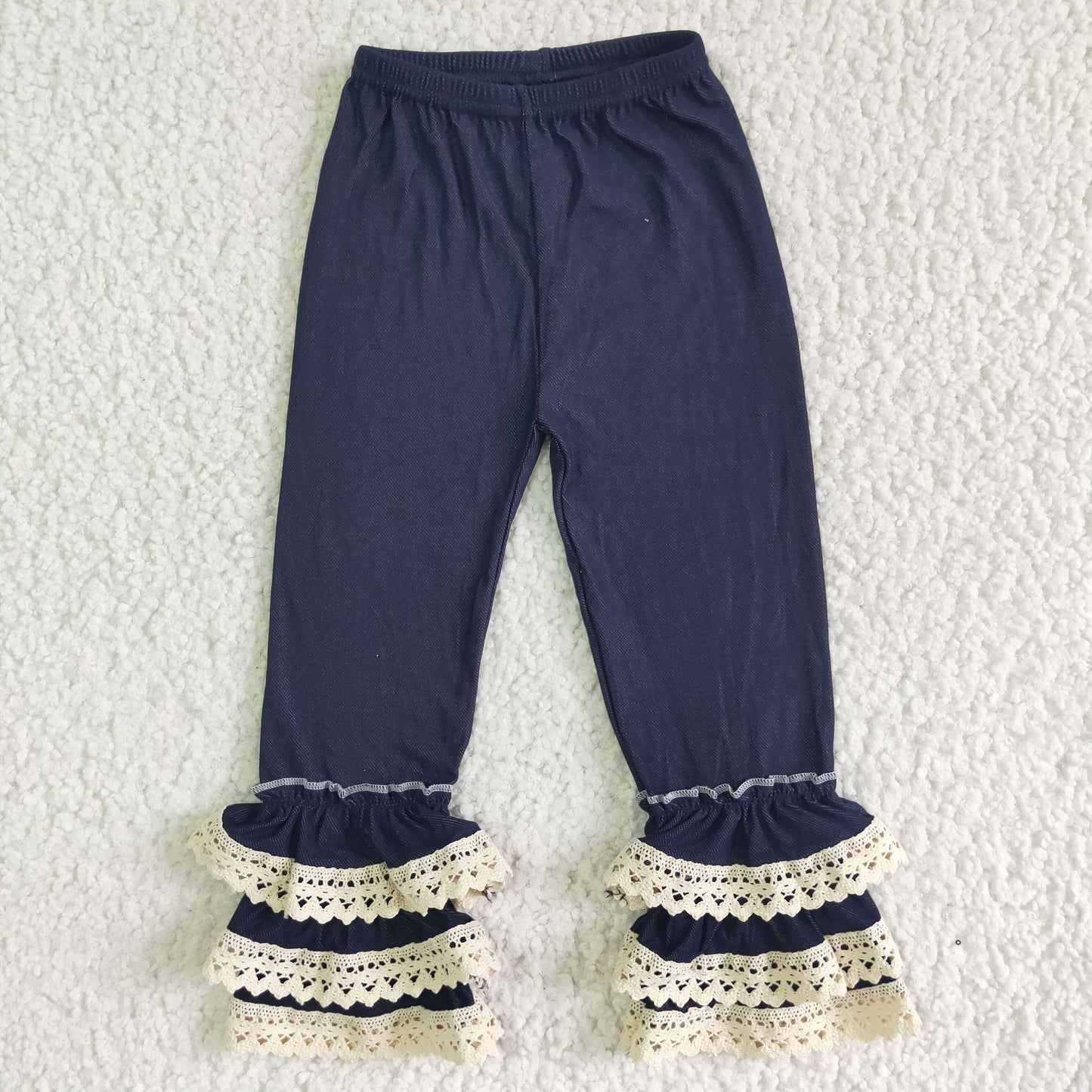 Girls Navy Lace Ruffle Leggings Pants