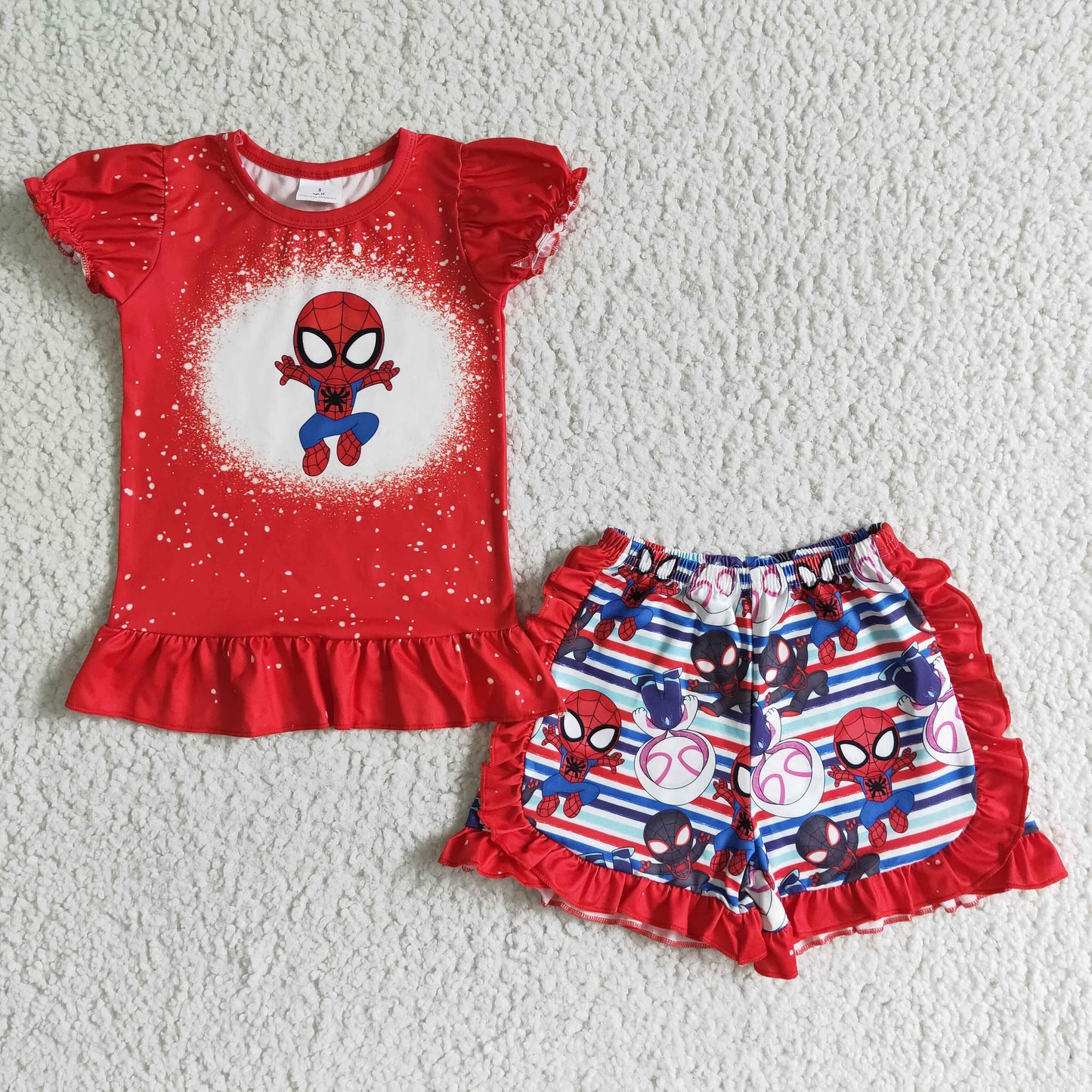 Girls Spider Outfits Short Sleeves Red Shorts