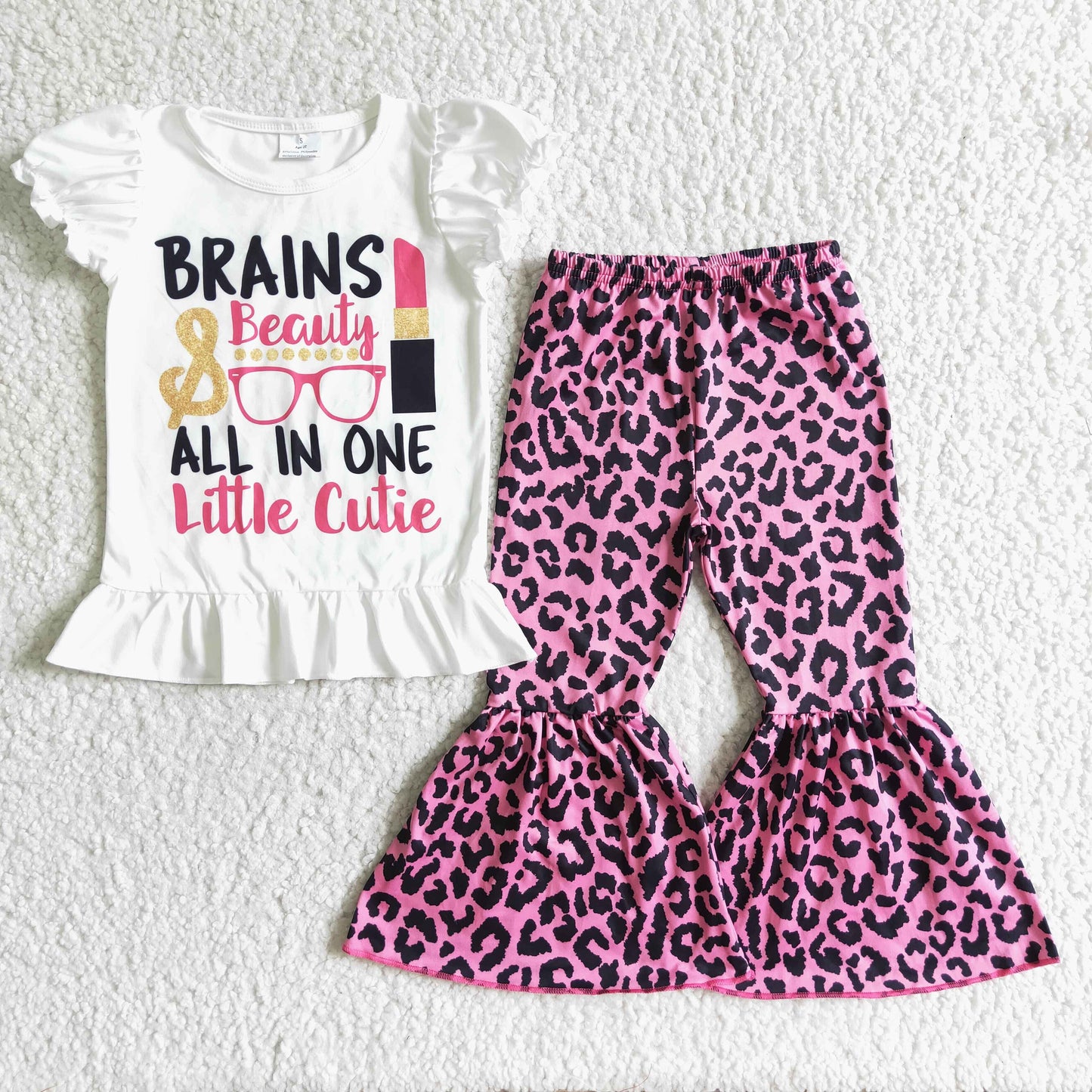 Girls Brains Beauty Outfits Short Sleeves Leopard Pants