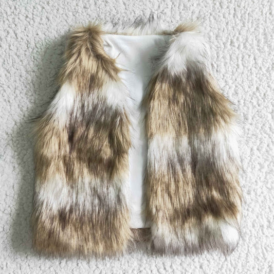 Girls Fur Vest Brown