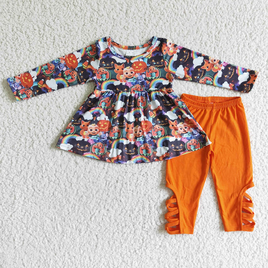 Girls Halloween Outfits Long Sleeves Orange Pants