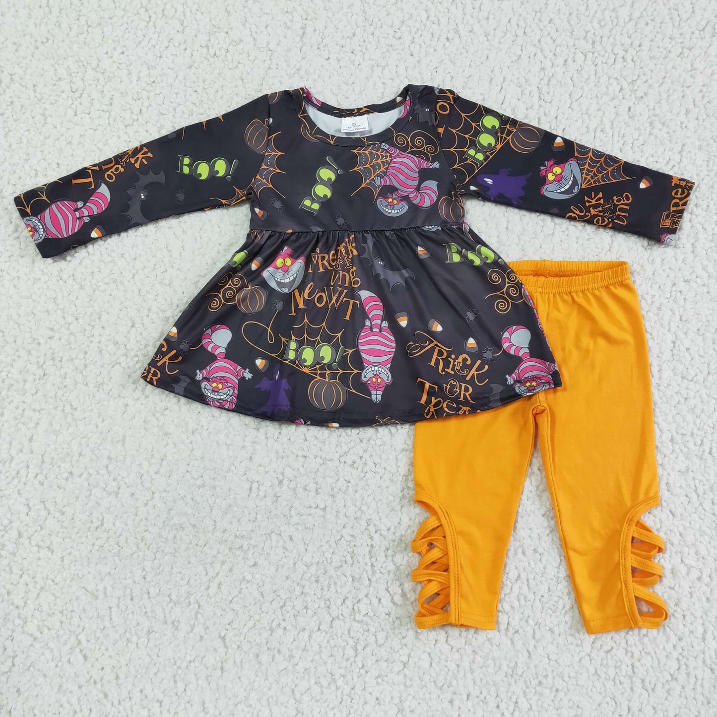 Girls Halloween Cartoon Outfits Long Sleeves Orange Pants