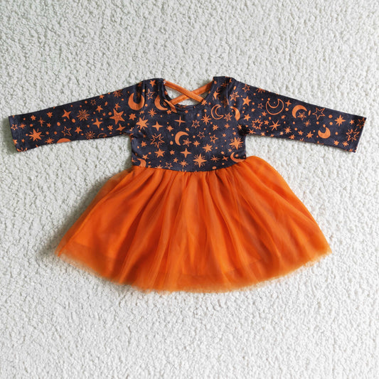 GLD0017 Girls Orange Tulle Dress Long Sleeves