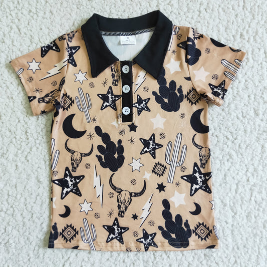 Boys Cow Cactus Top Shirt Short Sleeves