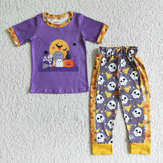 Boys Halloween Outfits Short Sleeves Skull Pants