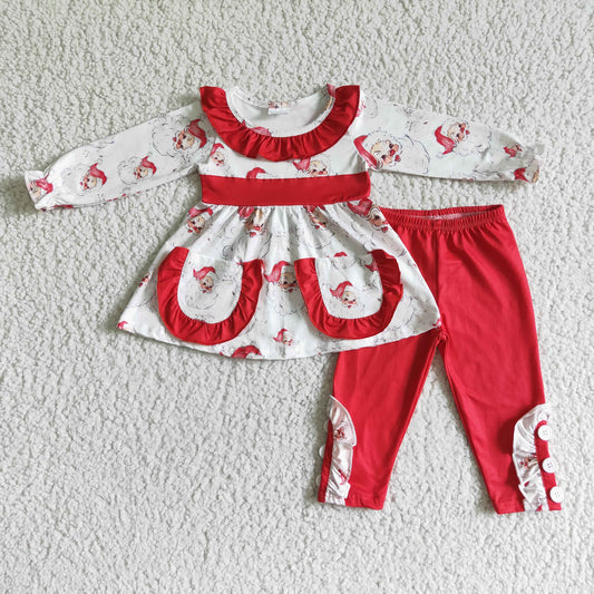 Girls Christmas Santa Outfits Short Sleeves Red Pants