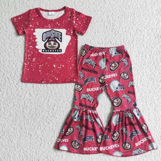 Girls Ohio State Outfits Short Sleeves Red Pants