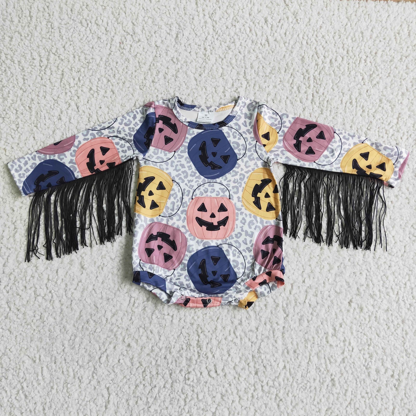 Baby Halloween Pumpkin Rompers Long Sleeves Tassels