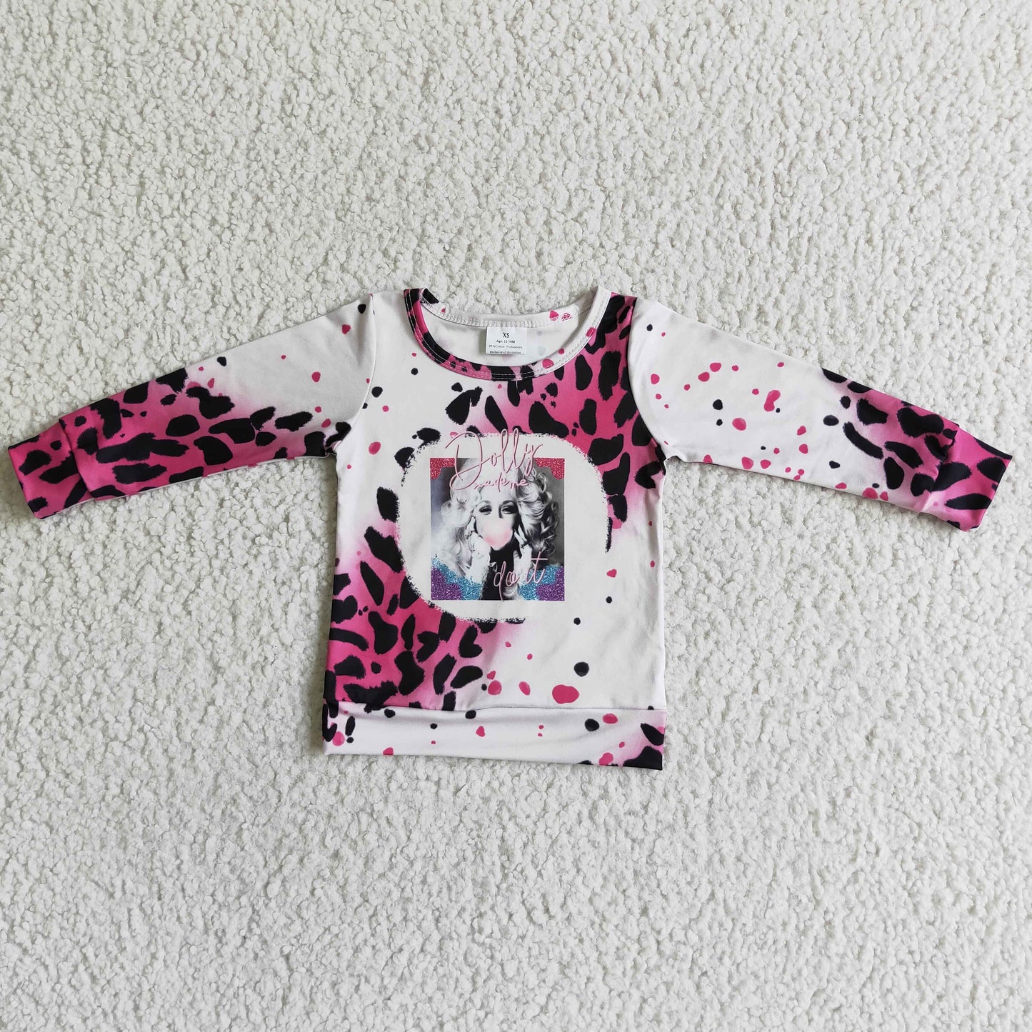 Girls Pink Leopard Shirt Top Long Sleeves