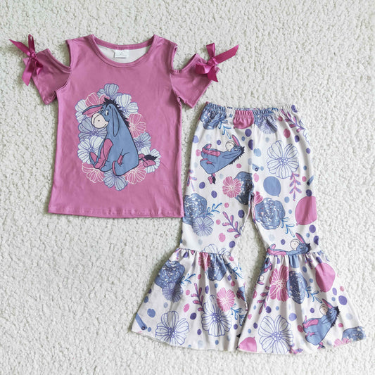 Girls Cartoon Floral Outfits Short Sleeves