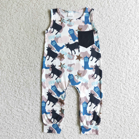 Cow Boy Summer Blue Rompers